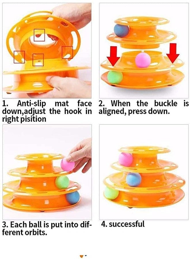 BohoBark Interactive 3-Layer Tower Track Roller with Colourful Balls Turntable Puzzle Toy Ideal for Mental and Physical Exercise Cats and Kittens (Orange) - Image 3